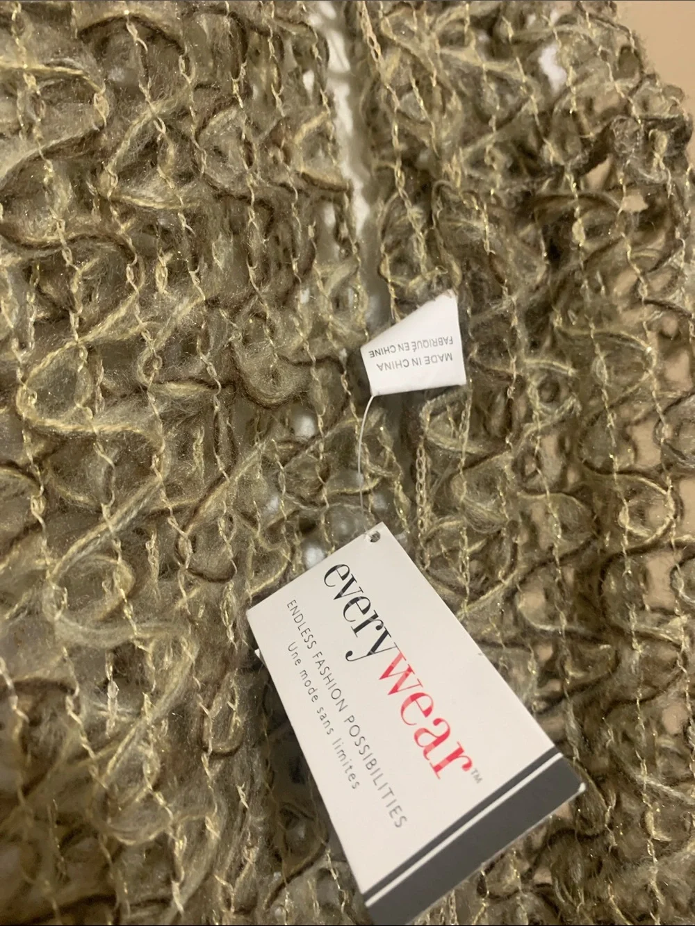 14. Everyday Infinity Scarf, Open-Weave Metallic Tan Loop Scarf NWT